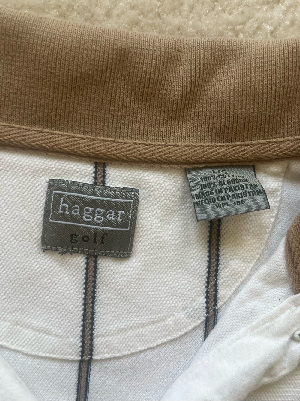 Vintage Men’s Haggar Golf Tan and White Crewneck Sweater